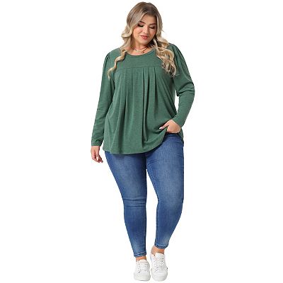 Plus Size Tops For Women Long Sleeve Casual Tshirts Pleated