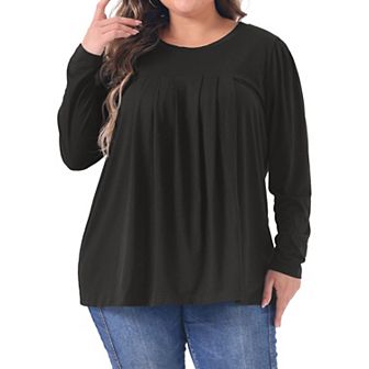 Plus Size Tops For Women Long Sleeve Casual Tshirts Pleated Loose Blouses For Leggings
