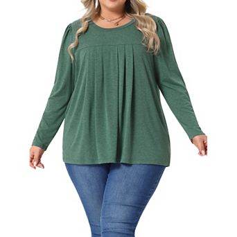 Plus Size Tops For Women Long Sleeve Casual Tshirts Pleated Loose Blouses For Leggings