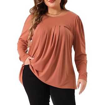 Plus Size Tops For Women Long Sleeve Casual Tshirts Pleated Loose Blouses For Leggings