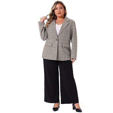 Plus Size Blazer Suit for Women Notch Lapel One Button Work Office Plaid Jacket