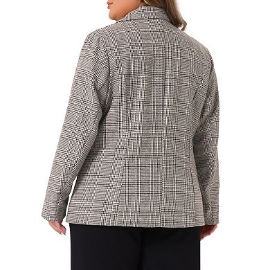 Plus Size Blazer Suit for Women Notch Lapel One Button Work Office Plaid Jacket