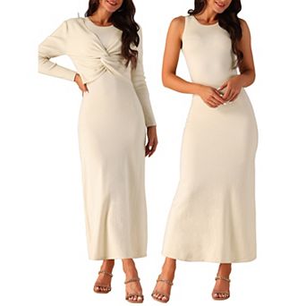 Women's Two Pieces Tank Dress Set Long Sleeve Twist Front Sweater A-line Dress