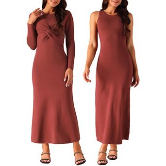 Women's Two Pieces Tank Dress Set Long Sleeve Twist Front Sweater A-line Dress
