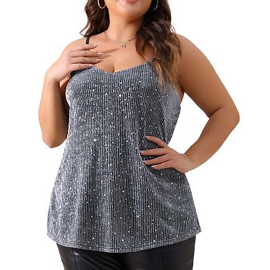 Plus Size Sequin Cami For Women Sleeveless Gradient Party Camisole Tank Top