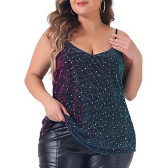 Plus Size Sequin Cami For Women Sleeveless Gradient Party Camisole Tank Top