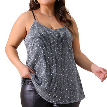 Plus Size Sequin Cami For Women Sleeveless Gradient Party Camisole Tank Top