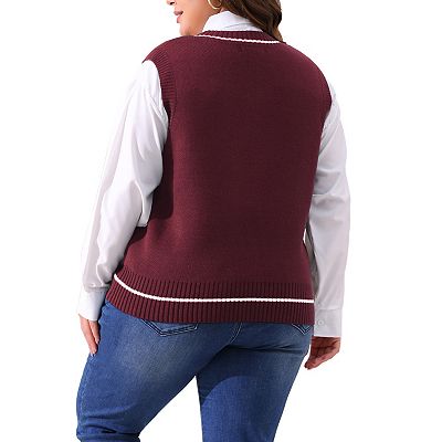 Plus Size Sweater Vest For Women Stripe Cable Knit Sleeveless