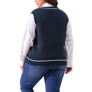 Plus Size Sweater Vest for Women Stripe Cable Knit Sleeveless Pullover Vest