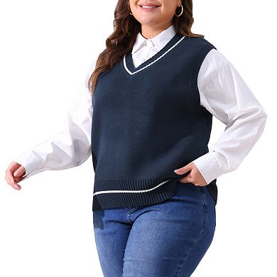 Plus Size Sweater Vest for Women Stripe Cable Knit Sleeveless Pullover Vest