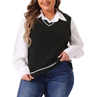 Plus Size Sweater Vest For Women Stripe Cable Knit Sleeveless Pullover Vest
