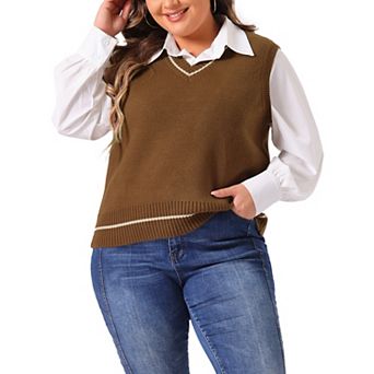 Plus Size Sweater Vest For Women Stripe Cable Knit Sleeveless Pullover Vest