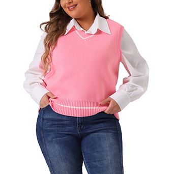 Plus Size Sweater Vest For Women Stripe Cable Knit Sleeveless Pullover Vest