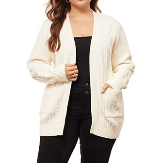 Women's Plus Size Cardigan Sweaters Lightweight Long Sleeve Open Front With Pockets