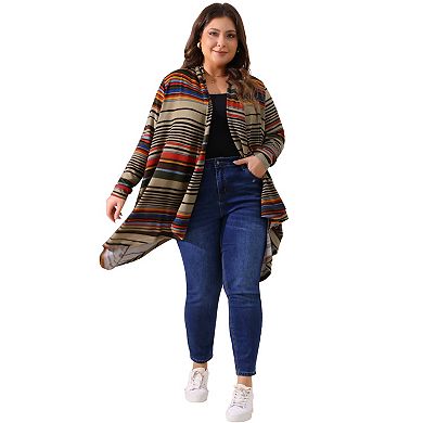 Plus Size Cardigans Sweaters for Women Lightweight Long Sleeve Open Front Knit Stripe