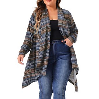 Plus Size Cardigans Sweaters for Women Lightweight Long Sleeve Open Front Knit Stripe