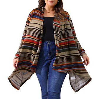 Plus Size Cardigans Sweaters for Women Lightweight Long Sleeve Open Front Knit Stripe