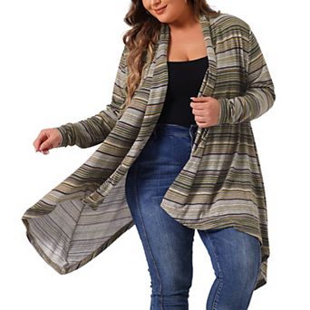 Plus Size Cardigans Sweaters for Women Lightweight Long Sleeve Open Front Knit Stripe