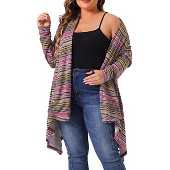 Plus Size Cardigans Sweaters for Women Lightweight Long Sleeve Open Front Knit Stripe