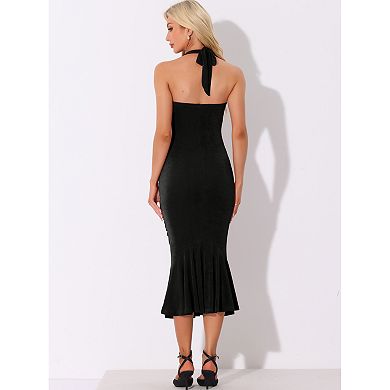 Women's Halter Neck Ruched Party Dress