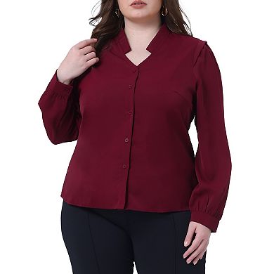 Women's Plus Size Chiffon Shirt Button Down V Neck Long Sleeve Formal Casual Blouse