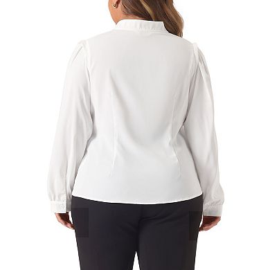 Women's Plus Size Chiffon Shirt Button Down V Neck Long Sleeve Formal Casual Blouse