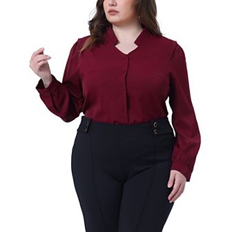 Women's Plus Size Chiffon Shirt Button Down V Neck Long Sleeve Formal Casual Blouse