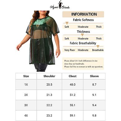 Women's Plus Size Sheer Mesh Tops Short Sleeve Crew Neck Long Blouse Party