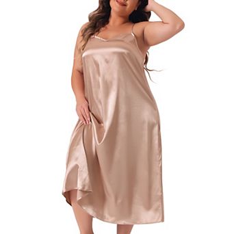 Women's Plus Size Nightgowns V Neck Satin Pajamas Sleeveless Cami Dress Sleepwear
