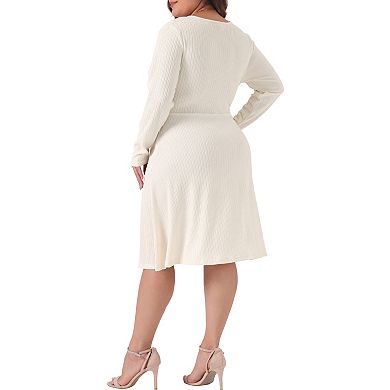 Women's Plus Size Midi Dresses Long Sleeve Elegant Knitted Criss Cross V Neck Sweater