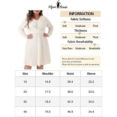 Women's Plus Size Midi Dresses Long Sleeve Elegant Knitted Criss Cross V Neck Sweater