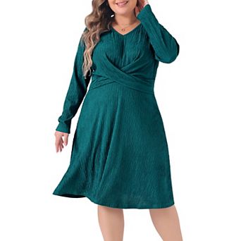 Women's Plus Size Midi Dresses Long Sleeve Elegant Knitted Criss Cross V Neck Sweater