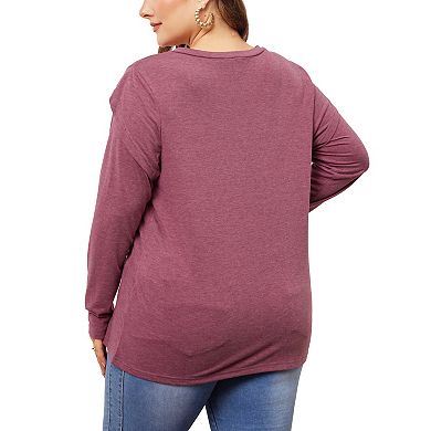 Plus Size Tops For Women V Neck Tulip Long Sleeve T-shirt Casual Blouses