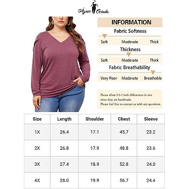 Plus Size Tops For Women V Neck Tulip Long Sleeve T-shirt Casual Blouses