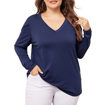 Plus Size Tops For Women V Neck Tulip Long Sleeve T-shirt Casual Blouses