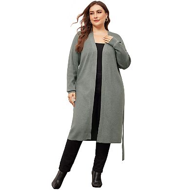 Women's Plus Size Knit Sweater Cardigan Long Sleeve Belted Overwear Long Cardigans