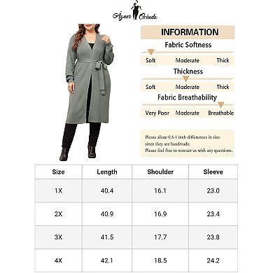 Women's Plus Size Knit Sweater Cardigan Long Sleeve Belted Overwear Long Cardigans