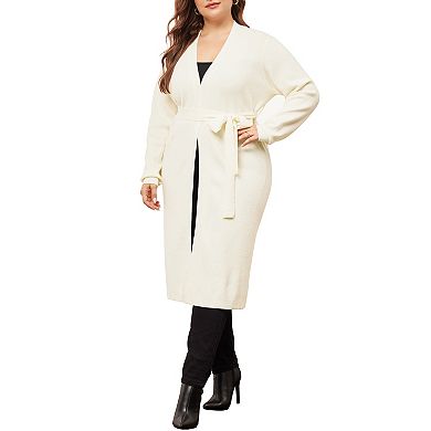 Women's Plus Size Knit Sweater Cardigan Long Sleeve Belted Overwear Long Cardigans