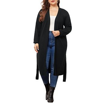 Women's Plus Size Knit Sweater Cardigan Long Sleeve Belted Overwear Long Cardigans
