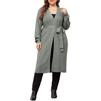 Women's Plus Size Knit Sweater Cardigan Long Sleeve Belted Overwear Long Cardigans