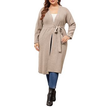 Women's Plus Size Knit Sweater Cardigan Long Sleeve Belted Overwear Long Cardigans