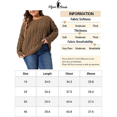 Plus Size Sweater For Women Long Sleeve Crew Neck Fisherman Cable Pullover Sweaters