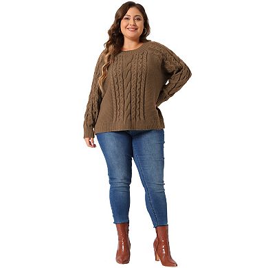 Plus Size Sweater For Women Long Sleeve Crew Neck Fisherman Cable Pullover Sweaters