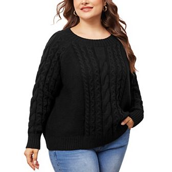 Plus Size Sweater For Women Long Sleeve Crew Neck Fisherman Cable Pullover Sweaters