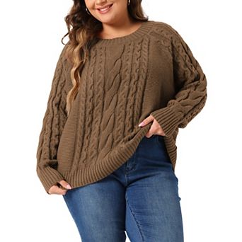 Plus Size Sweater For Women Long Sleeve Crew Neck Fisherman Cable Pullover Sweaters