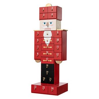Glitzhome Wooden Christmas Nutcracker Countdown Calendar Decor w/Drawer Table Xmas Ornaments