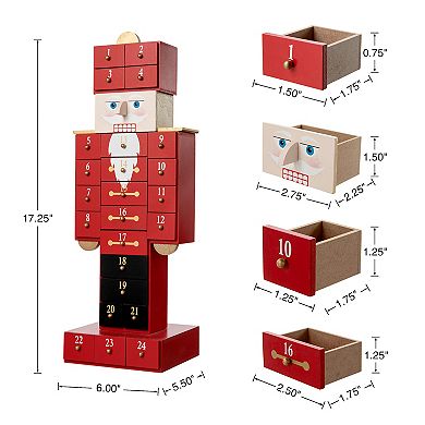 Glitzhome Wooden Christmas Nutcracker Countdown Calendar Decor w/Drawer Table Xmas Ornaments