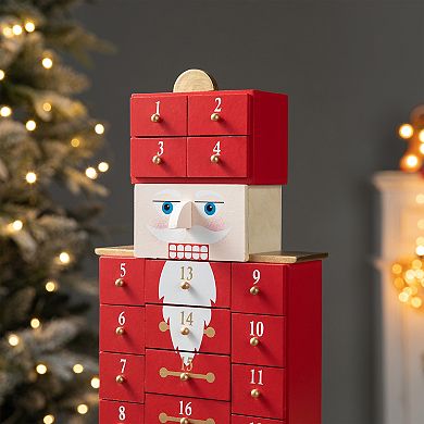 Glitzhome Wooden Christmas Nutcracker Countdown Calendar Decor w/Drawer Table Xmas Ornaments
