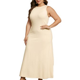 Women's Plus Size Sweater Dress Crew Neck Sleeveless Knit Casual Tank Dress