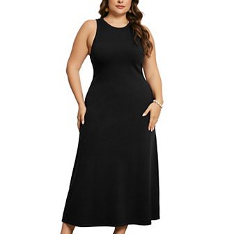 Women's Plus Size Sweater Dress Crew Neck Sleeveless Knit Casual Tank Dress